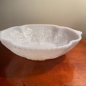 Vintage Indiana Milk Glass Bowl Grape Vine Pattern